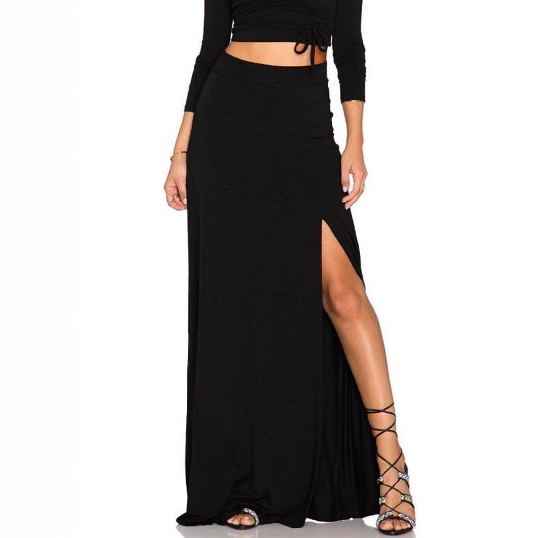 Damen Eleganter Maxi-Rock mit hohem Schlitz und elastischem Bund Drune
