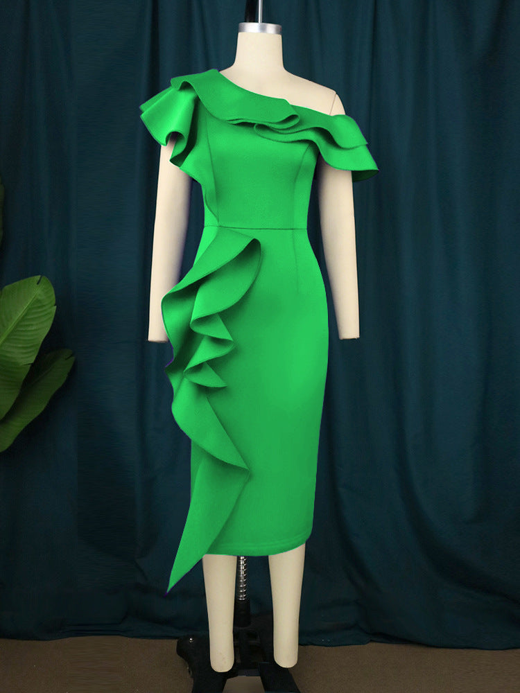 Damen figurbetontes Rüschendes Wickelkleid Drune