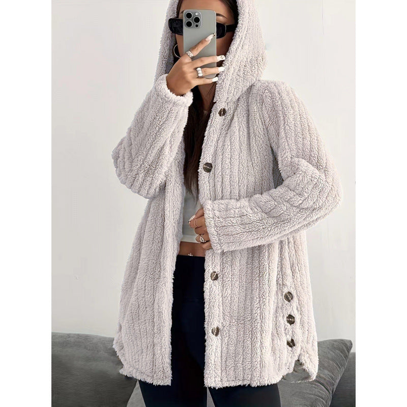 Damen Kuschelige Fleecejacke mit Kapuze Drune