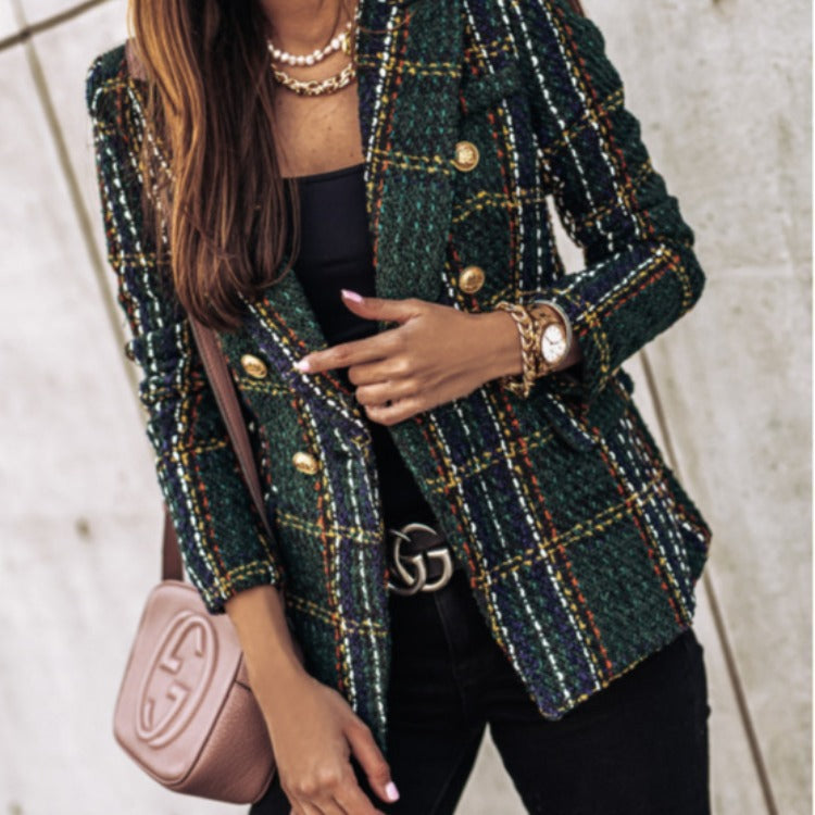 Damen Eleganter Tweed-Blazer mit doppelter Knopfreihe und strukturiertem Gewebe Drune