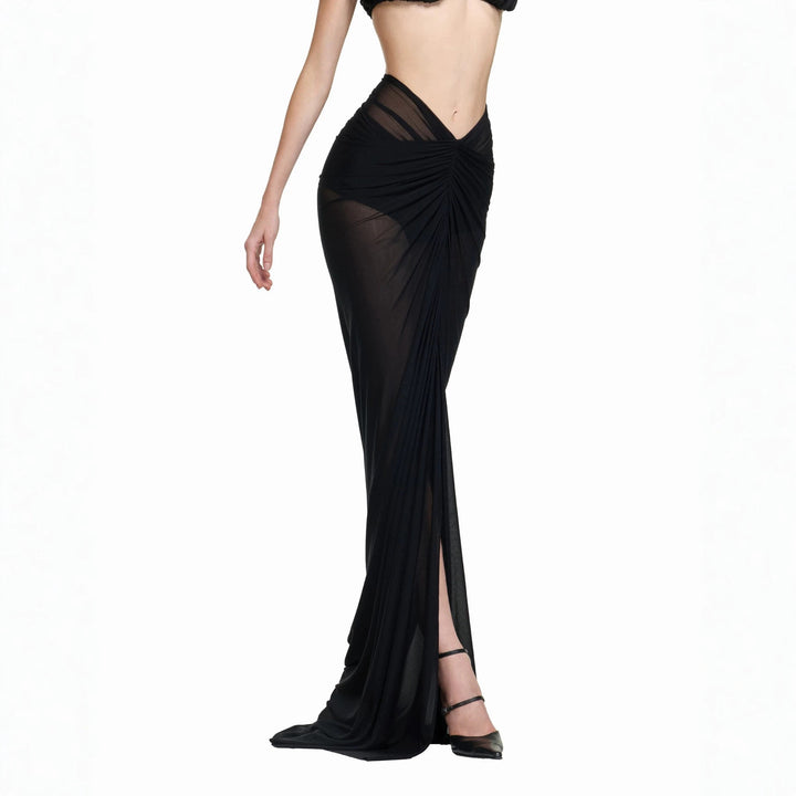Damen Elegantes transparents Maxikleid mit ärmelloser Silhouette Drune