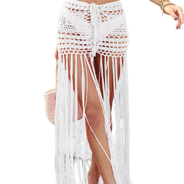 Damen gehäkelter Bikini und Strandsarong mit Fransen Drune