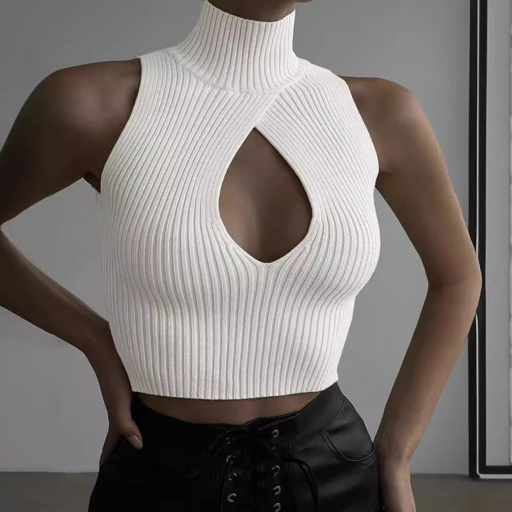 Damen Crop-Top mit hohem Kragen und tiefem Ausschnitt Drune