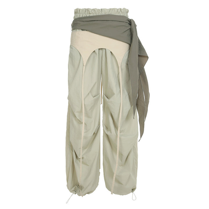 Damen modische High-Waist-Hose mit asymmetrischem Design und seitlichem Bindegurt Drune