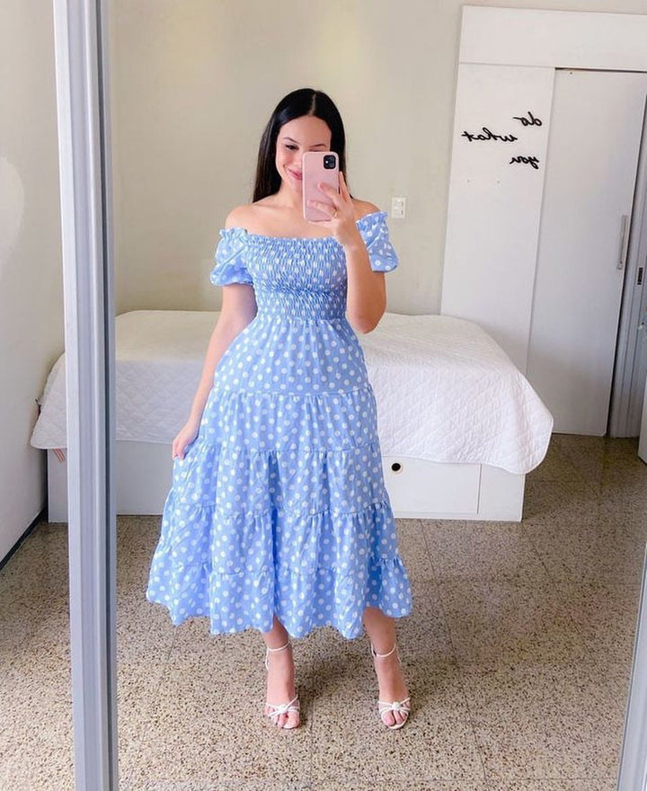 Drune | Mode Kurzärmelig Bedruckt Ausgestelltes Midi Kleid