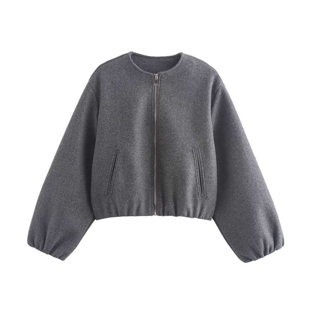 Damen bequeme und stylische Bomberjacke mit hohem Kragen und seitlichen Taschen Drune