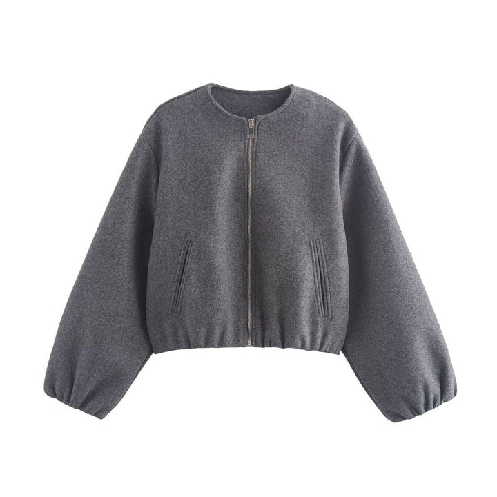 Damen bequeme und stylische Bomberjacke mit hohem Kragen und seitlichen Taschen Drune