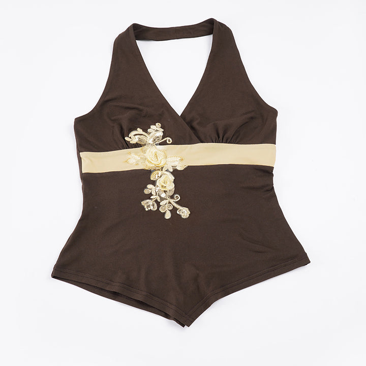 Damen eleganter Halter-Badeanzug mit luxuriösen Stickereien Drune