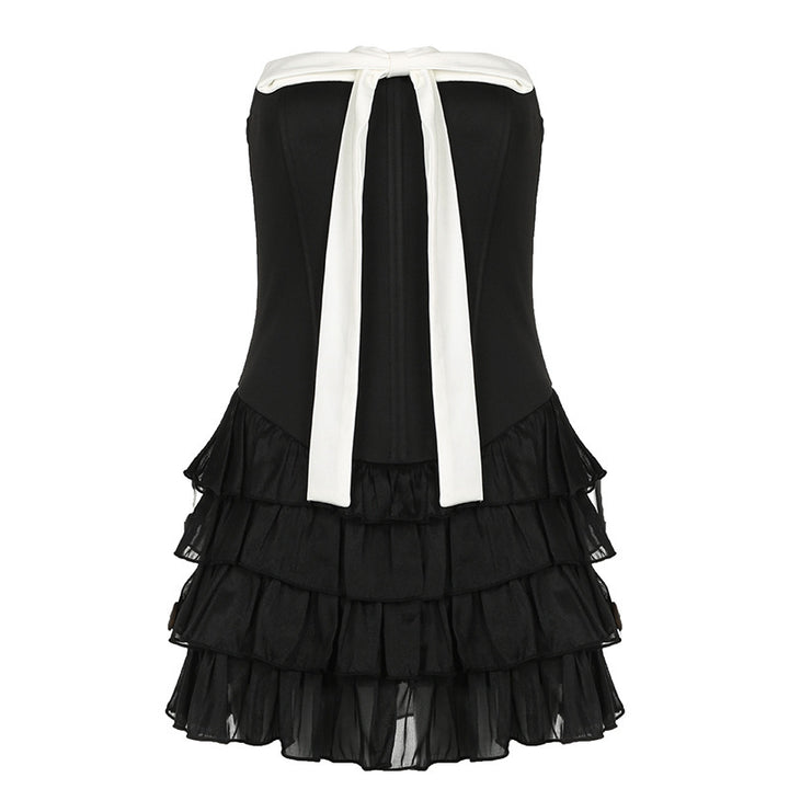 Damen elegantes Wickelkleid mit voluminösen Rüschendetails und Taillenband Drune