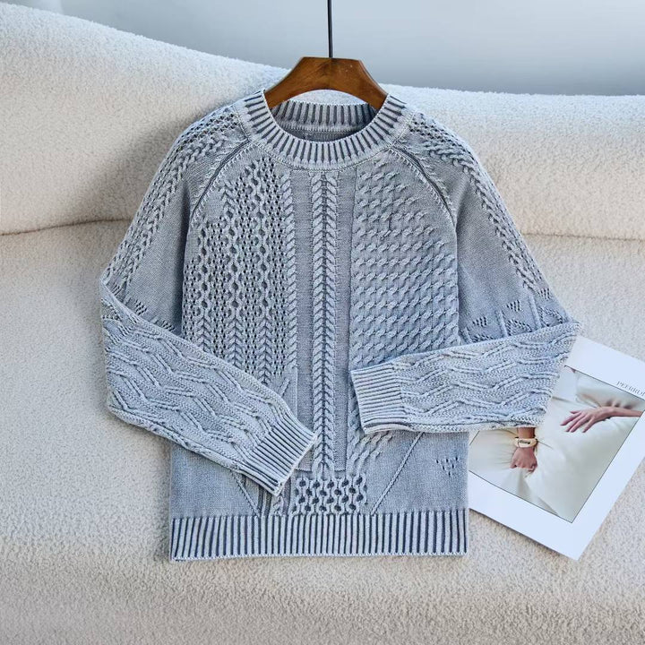 Damen modischer Pullover mit strukturiertem Zopf-Design und Rundhalsausschnitt Drune