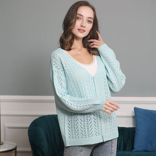 Damen Strickcardigan mit luftiger Lochmusterung und V-Ausschnitt Drune