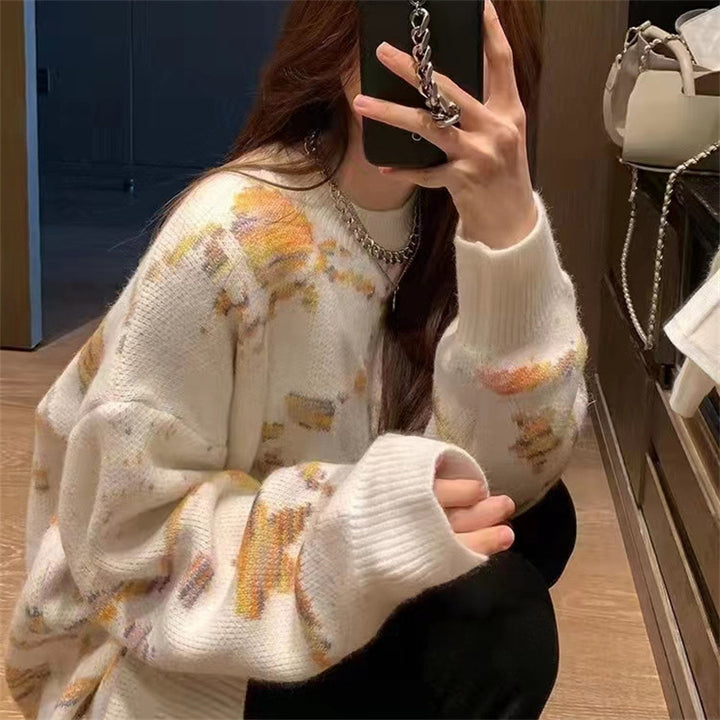 Damen modischer Strickpullover mit kreativem Muster Drune