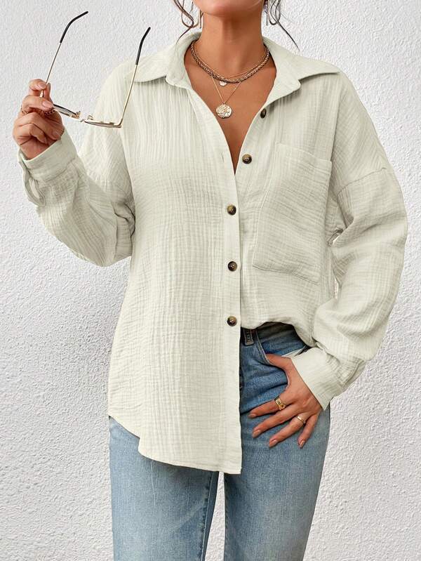 Damen Lässiges Overshirt mit Knopfleiste und Brusttasche Drune