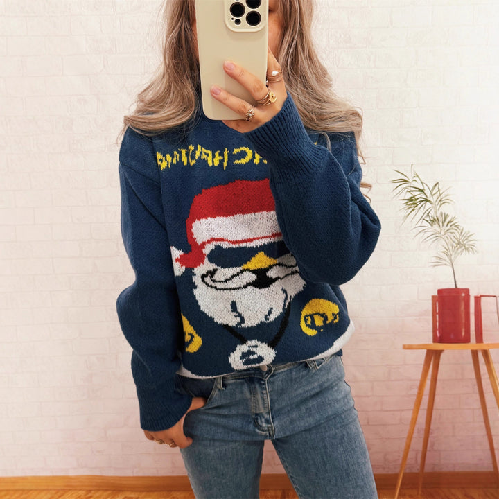 Damen festlicher Strickpullover mit Weihnachtsmotiv Drune