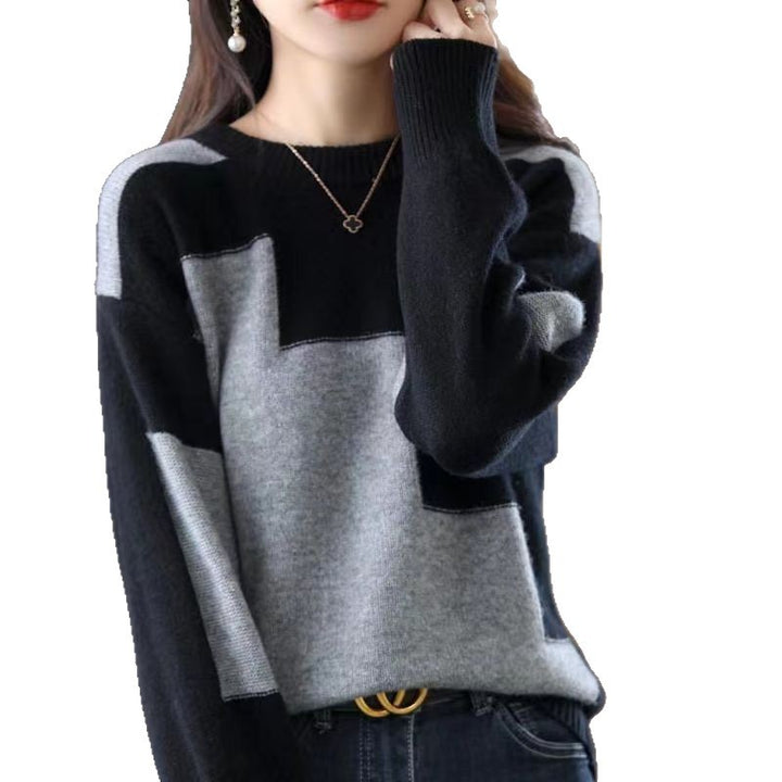 Damen Gemusterter Strickpullover mit geometrischem Design Drune