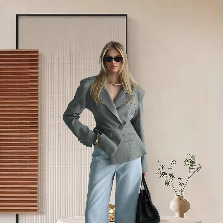 Damen Modische Oversized Blazerjacke mit einzigartigem Schnitt Drune