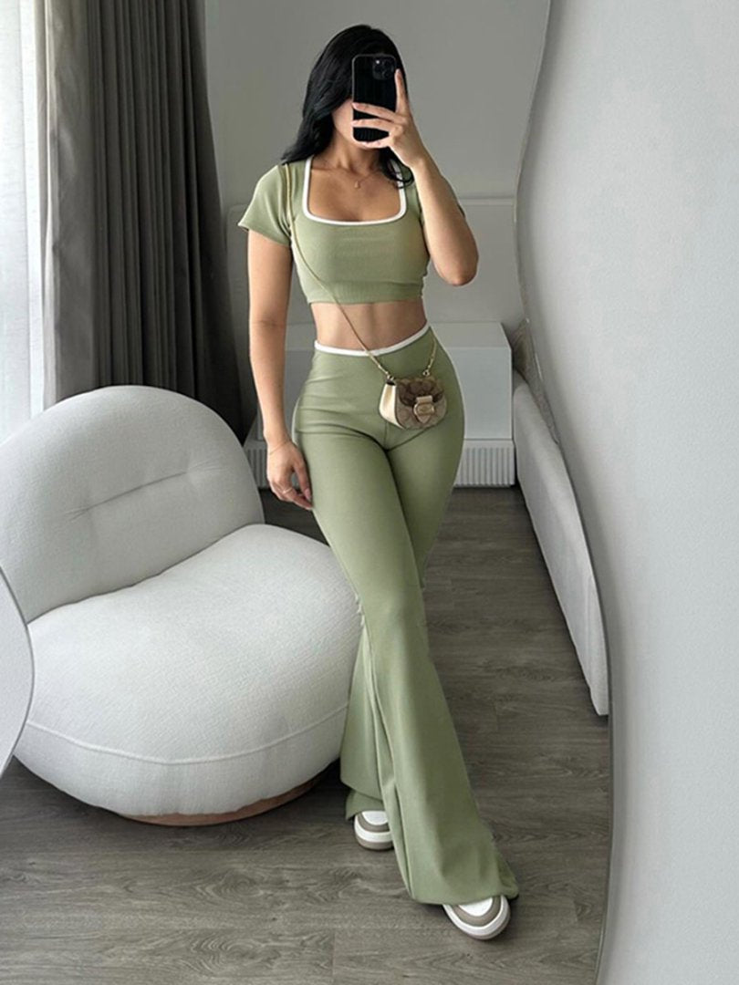 Damen modisches Crop-Top mit tailliertem Schnitt und weiter Hose Drune