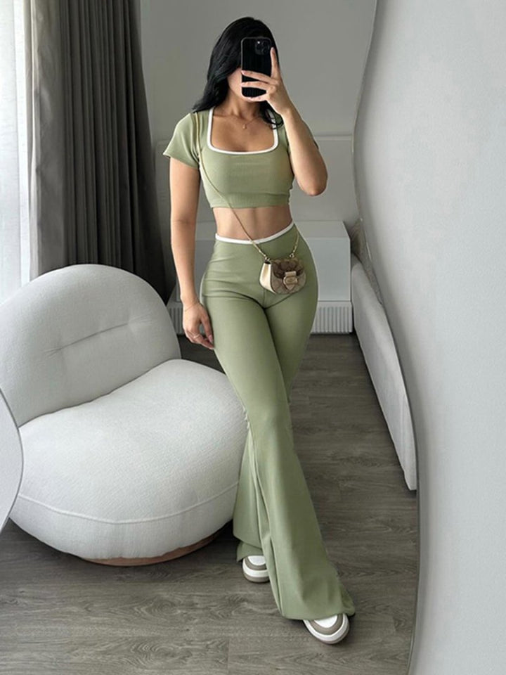 Damen sportliches Zweiteiler-Set mit weitem Bein und kurzem Oberteil Drune