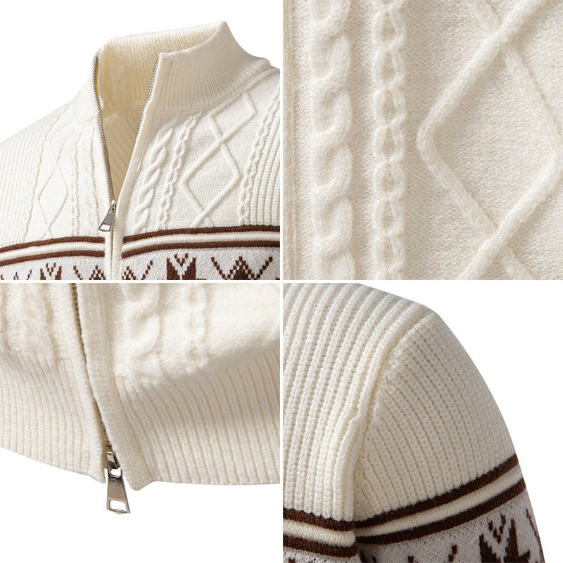 Herren nan Norweger-Strickjacke mit durchgehendem Reißverschluss und hohem Stehkragen Drune