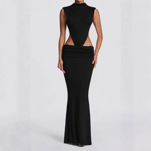 Damen Langes Maxi-Kleid mit raffinierten Cut-Outs und Raffung Drune