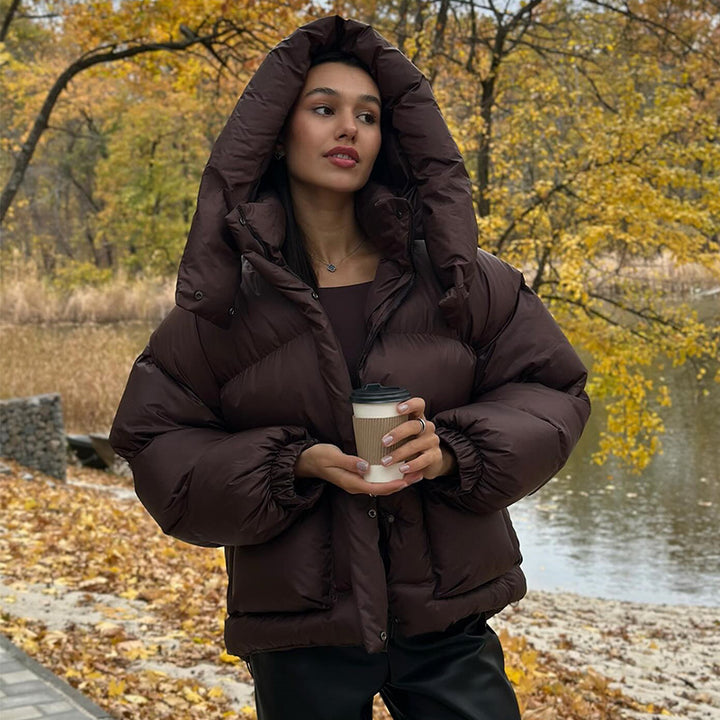 Damen gesteppte Winterjacke mit oversized Kapuze Drune