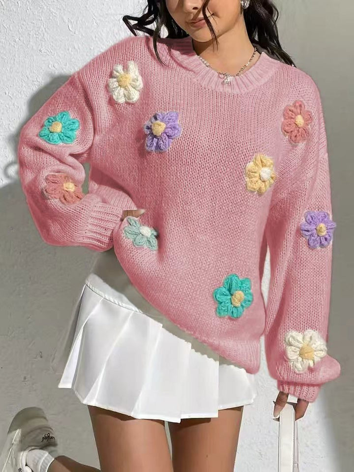 Damen blumengestickter Oversized-Pullover Drune