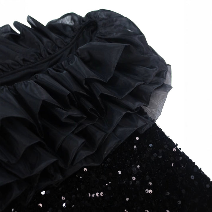 Damen Elegantes Abendkleid mit voluminösen Rüschen und funkelnden Pailletten Drune