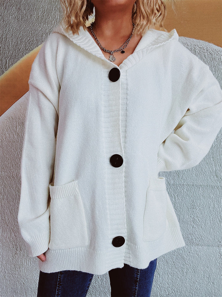 Damen bequeme Strickjacke mit Kapuze und praktischen Taschen Drune