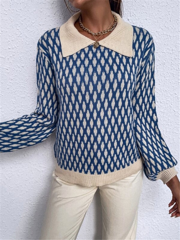 Damen Designer Pullover mit Kontrastkragen Drune