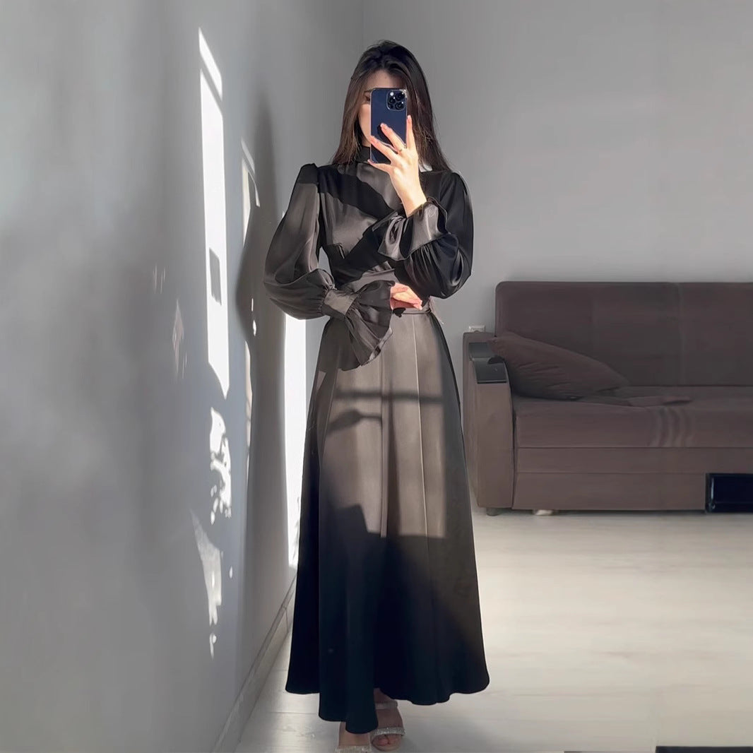 Damen Elegantes Maxikleid mit voluminösen Puffärmeln und hochwertiger Satin-Oberfläche Drune