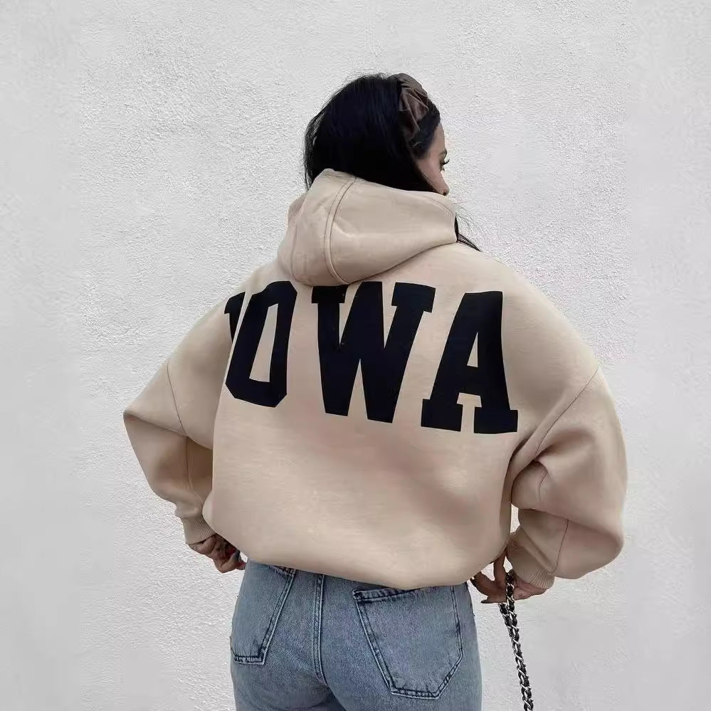 Damen Oversized Kapuzenpullover mit auffälligem Schriftzug Drune