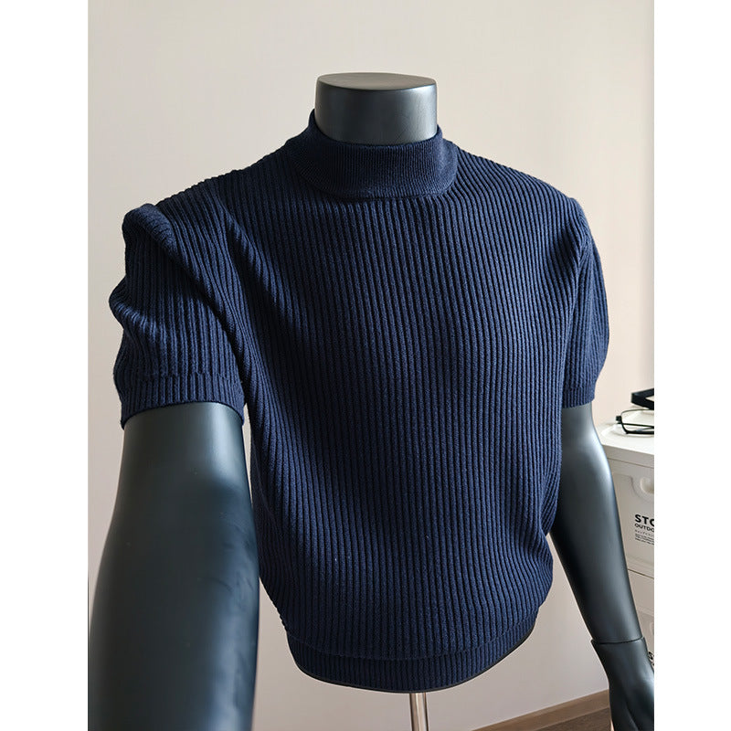 Herren nan kurzärmeliges Rippstrick-Shirt mit Stehkragen und schmaler Passform Drune
