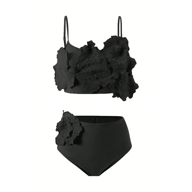 Damen Bikini-Set mit floralem 3D-Design und hochgeschnittenem Unterteil Drune