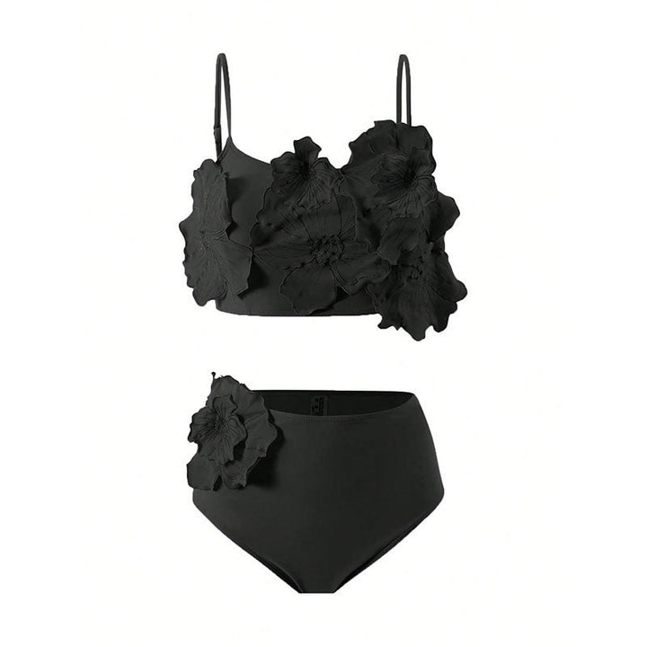 Damen Bikini-Set mit floralem 3D-Design und hochgeschnittenem Unterteil Drune