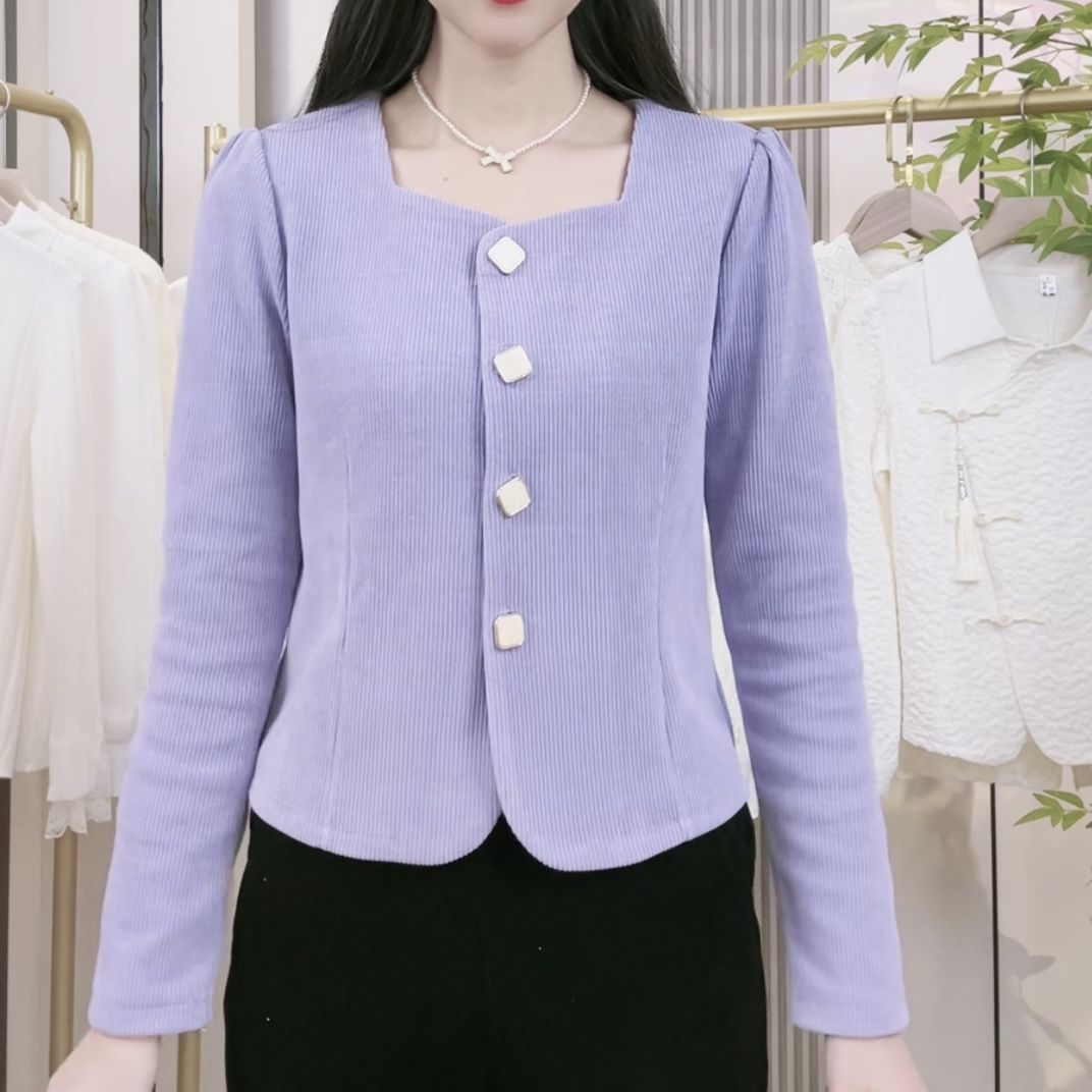 Damen Modische Kurzjacke mit dekorativen Knöpfen Drune