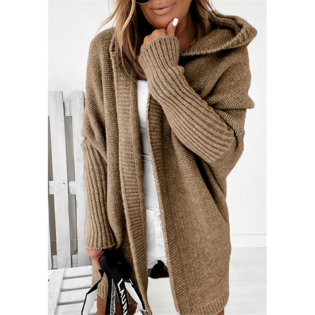 Damen Oversized Strickcardigan mit Kapuze und strukturiertem Design Drune