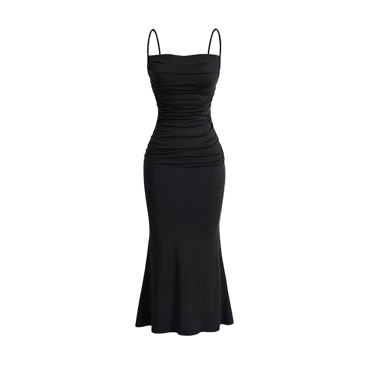 Damen Maxikleid mit eleganten Raffungen und schulterfreien Trägern Drune
