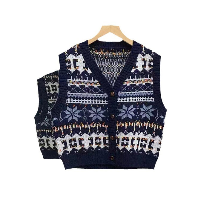 Damen Strickweste mit schickem Norweger-Muster und Knopfverschluss Drune