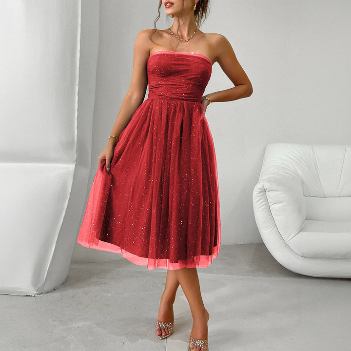 Damen Cocktailkleid mit gerafftem Oberteil und schwingendem Tüllrock Drune