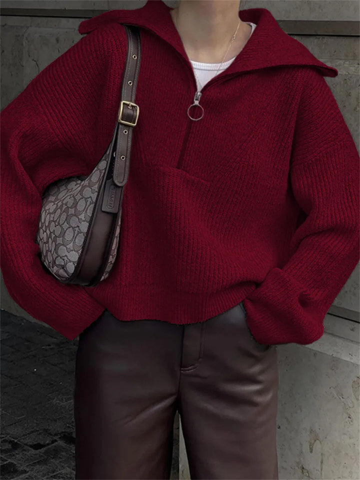 Damen Strickpullover mit Reißverschluss und lässigem Schnitt Drune