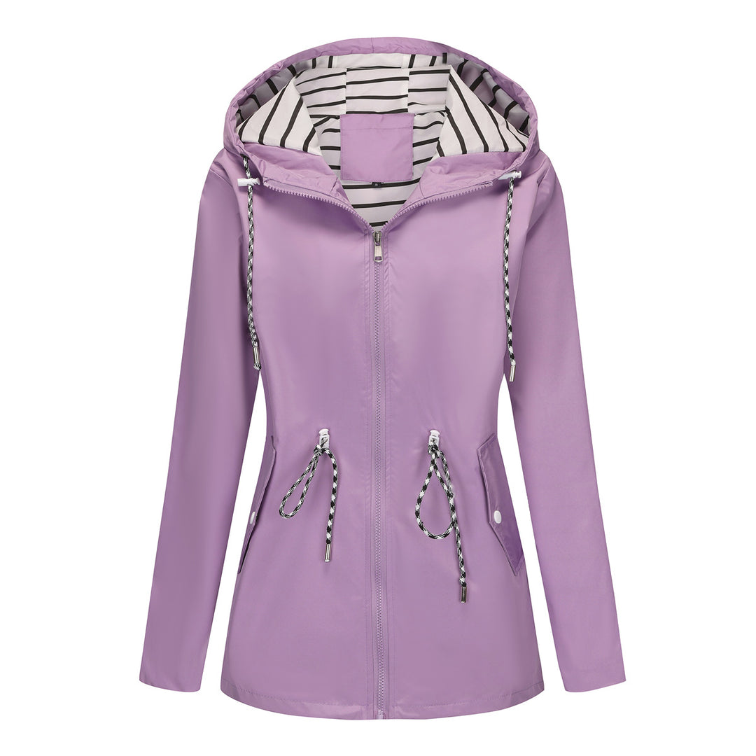 Damen nan leichte wasserdichte Parka Regenjacke mit Taillen-Kordelzug Drune