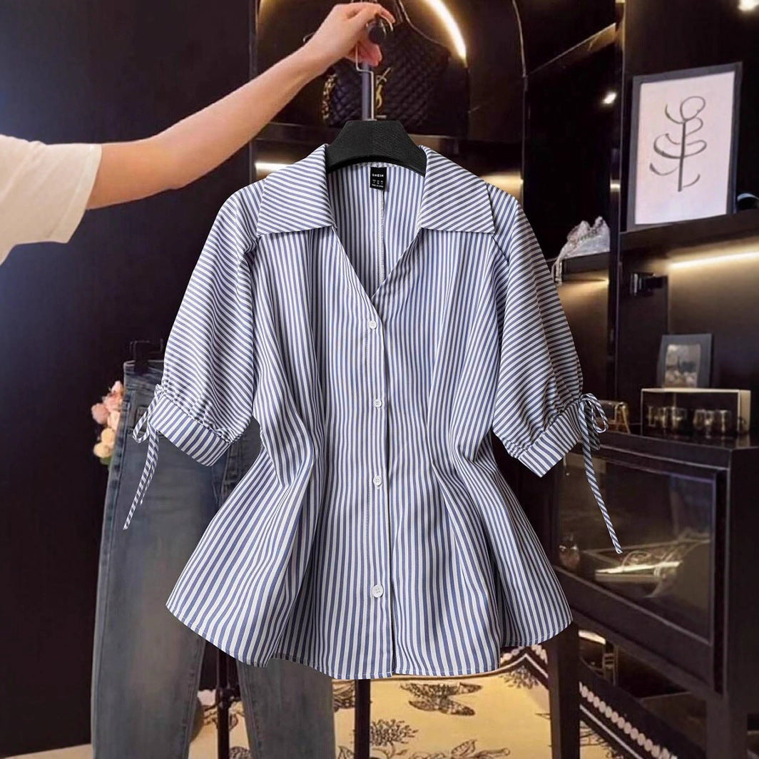 Damenbluse mit eleganten Rüschendetails und modischem Streifenmuster Drune