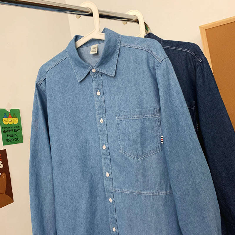 Herren Denim Longsleeve Hemd mit klassischem Button-Down-Kragen Drune