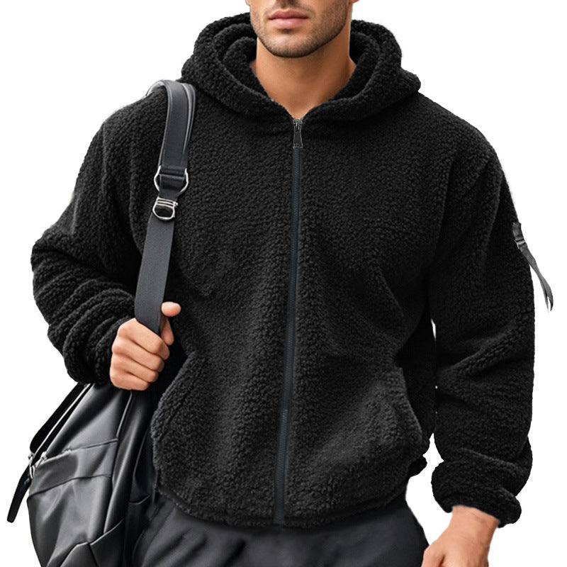 Herren nan wattierte Sherpa-Fleece-Kapuzenjacke mit durchgehendem Reißverschluss, elastischem Saum und Ärmel-Reißverschlusstasche Drune