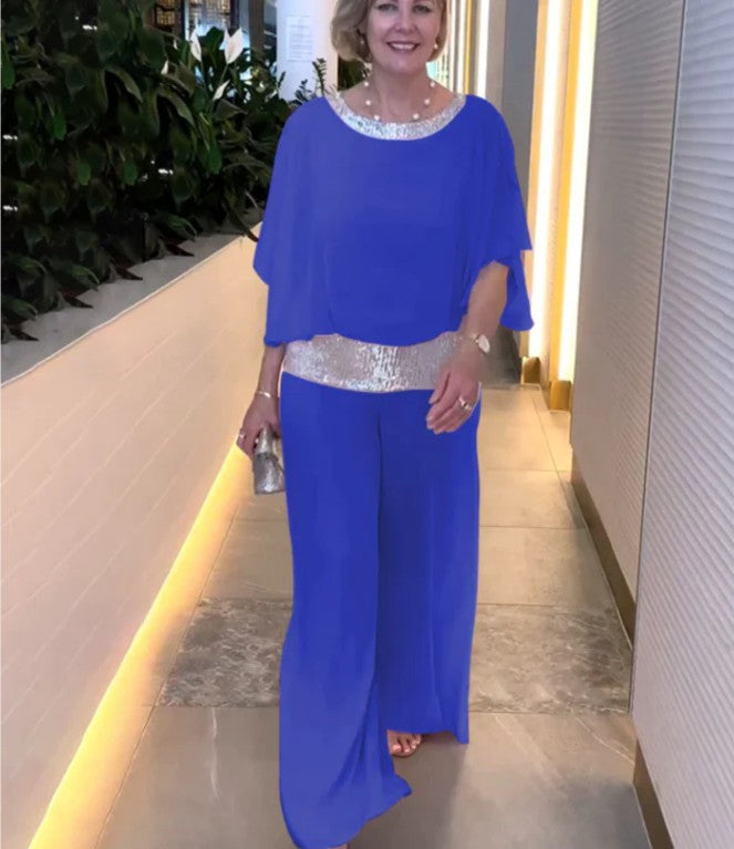 Damen Eleganter Jumpsuit mit schimmerndem Oberteil und weitem Bein Drune