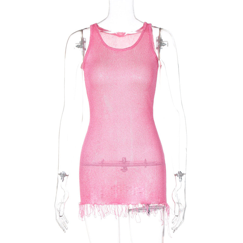 Damen Netzkleid mit zarten Fransen Drune