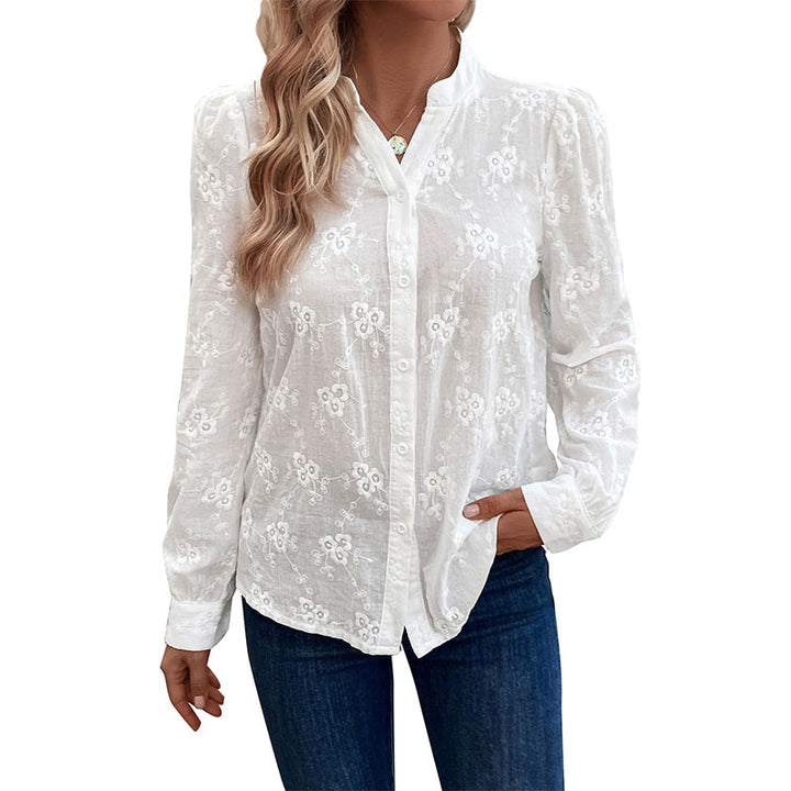 Damen Bluse mit floralem Stickdesign und eleganten Puffärmeln Drune
