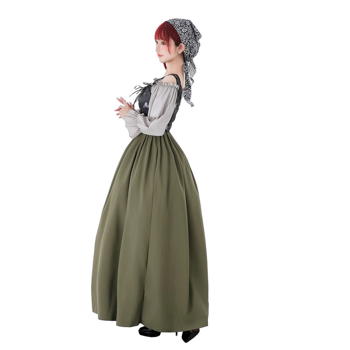 Damen nan Renaissance-inspiriertes Maxikleid mit Schnürkorsett und Carmenärmeln Drune