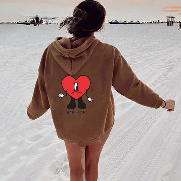 Damen Kapuzenpulli mit kreativem Herzmotiv Drune