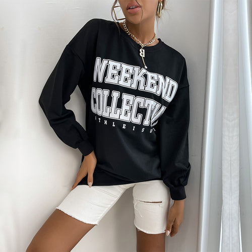 Damen lässiges Sweatshirt mit oversized Schnitt und auffälligem Schriftzug Drune